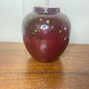 Studio Pottery Burgandy w/ Gold Accents Vase Artist Signed
